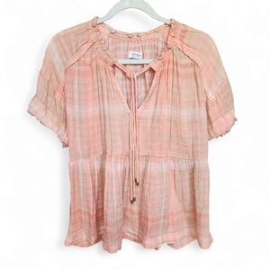 Pilcro Anthropologie The bette babydoll blouse cotton gingham oversized  XS